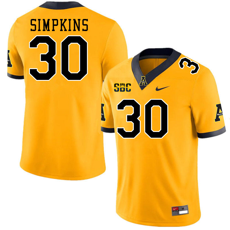 Appalachian State Mountaineers #30 Gabe Simpkins College Football Jerseys Stitched-Gold